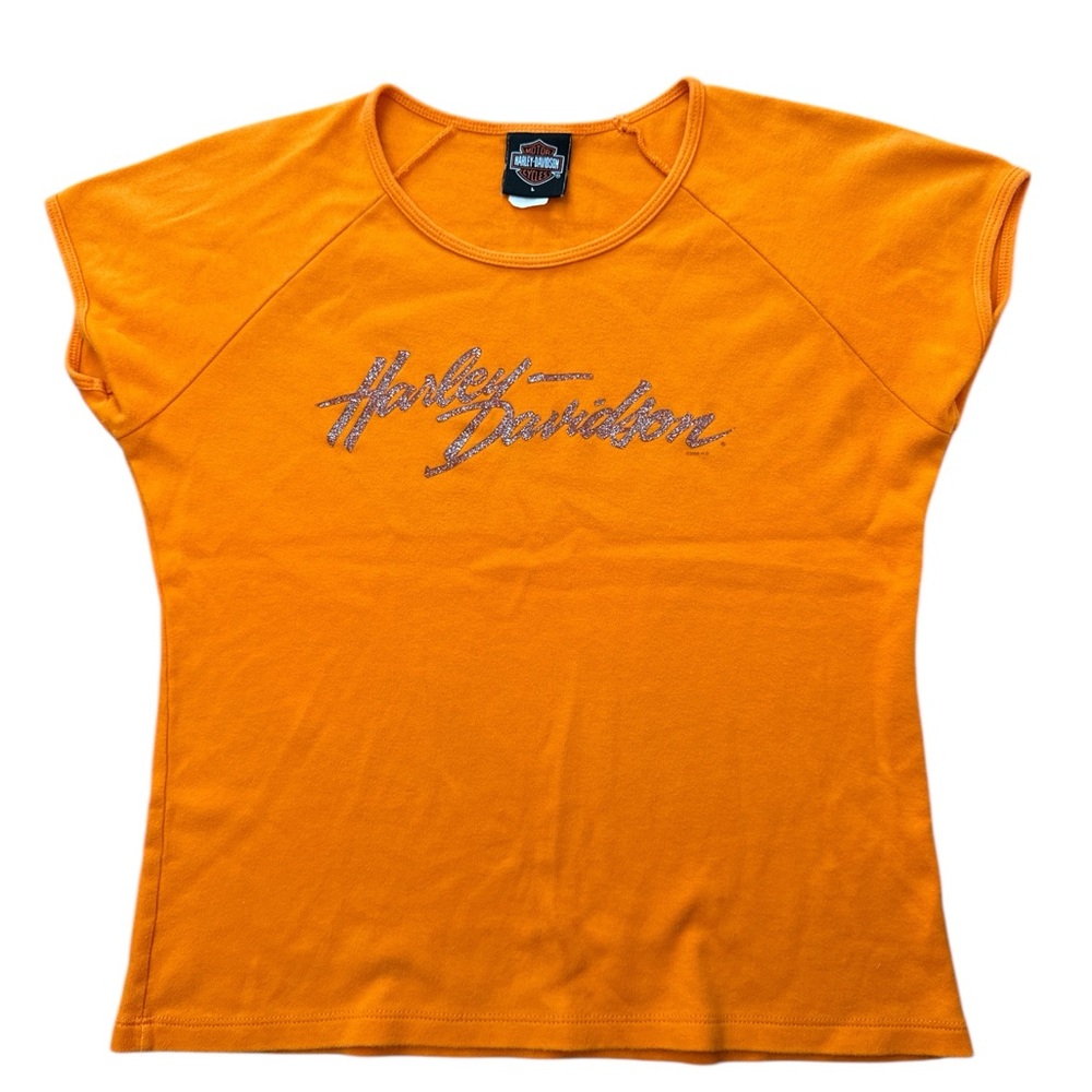 Vintage Harley Davidson Women’s Orange Top/Shirt‎ Size L USA Made Stl Mo Harley - Picture 2 of 8